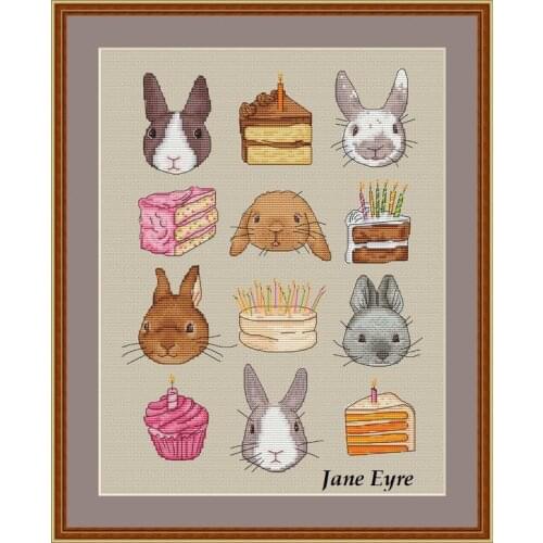 Bunny and cake 32-40 cross stitch 11CT 18ct 14ct cotton thread embroidery DIY handmade needlework cross stitch