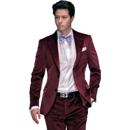 High Quality Velveteen Groomsmen Peak Lapel Groom Tuxedos Men Suits Wedding/Prom Best Man Blazer ( Jacket+Pants+Tie) A50