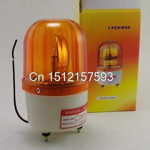 220V Yellow Rotating Beacon Warning Caution Light Lamp With Speaker Spiral Fixed