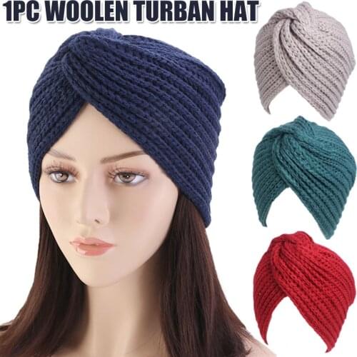 Women Turban Knot Headwrap Winter Woolen Turban Hat Cross Twisted Cap National Costume Hat TT@88