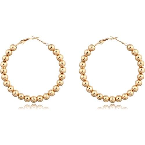 1 Pair European Exaggeration Exquisite Circle Bead Large Hoop Earrings Metal Gold Color Charm Earrings For Women Jewelry E77-1