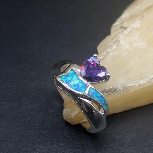 Hermosa Rare Blue Opal Purple Amethyst Genuine 925 Silver Band Ring Wedding Engagement Gifts for Women Size 7# 20214414