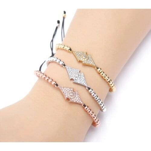 Gold silver micro pave cz Cubic Zirconia rope adjusted Copper Beads Bracelet hfg2 Charm Braided Bangles Women