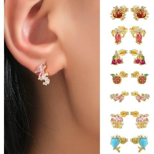1 Pair New Arrivals Color Zircon Lobster Seahorse Crab Cherry Earrings For Women Trendy Fashion Jewelry Party Gifts