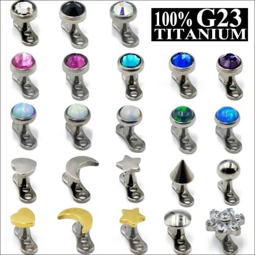 1PC 100% Titanium Base Zircon,Moon,Star,Heart,Opal,Flower Top Micro Dermal Anchor Piercings Zircon Tops Skin Diver body Piercing