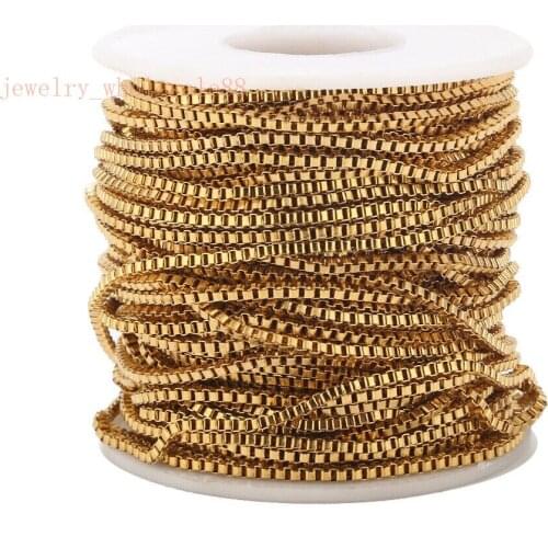 20meter/ Roll Gold 2.4mm Stainless Steel Square Box Link Chain Jewelry Finding /Marking Chain DIY Jewelry women girls