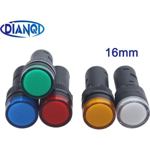 20PCS 12V 24V 220V 16mm Panel Mount Signal Power Led Indicator Light Pilot Lamp Blue Green Red White Yellow Plastic