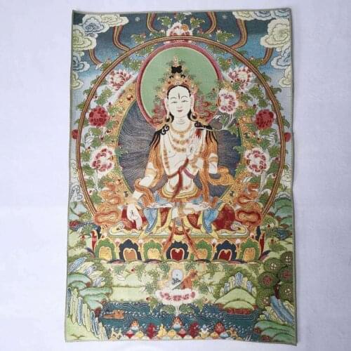 36" Tibet Tibetan Cloth Silk White Tara Guanyin Kwan-yin Tangka Thangka Mural