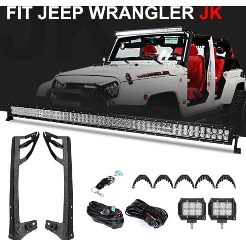 52'' 300W Headlight LED Light Bar Kit +4" Work Windshield Mount Bracket + Wireless Control For JEEP Wrangler JK 07-15 Bull Bars