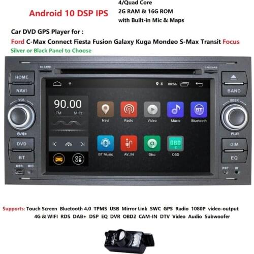 Car DVD Player Android 10 DAB+ 2din In Dash For Ford Transit Focus Connect S-MAX Kuga Mondeo With QuadCore Wifi 4G GPS Bluetooth