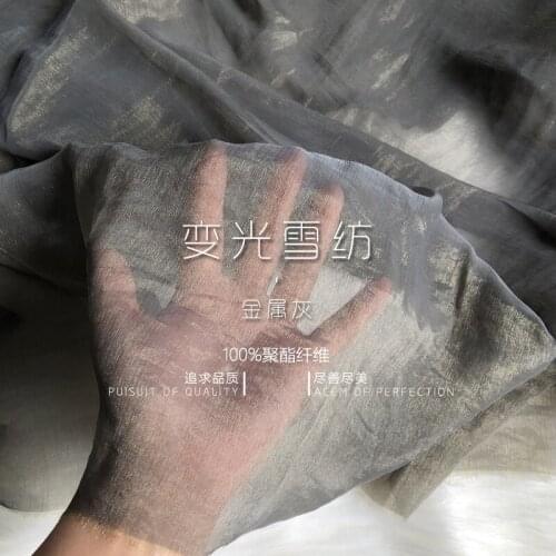 Chaomei new variable light Chiffon semi transparent metal gray color changing gold chiffon shirt Hanfu dress custom fabric