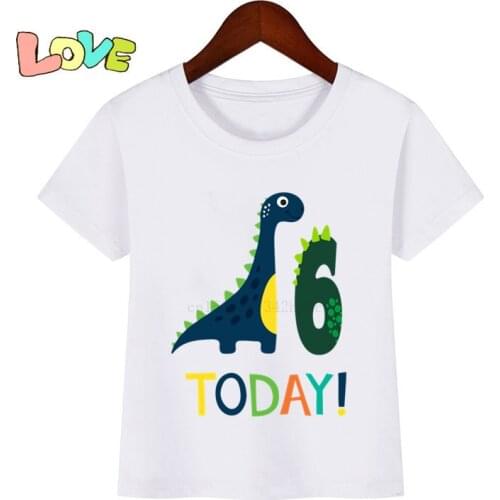 Baby Kids Cartoon Dinosaur Birthday Print T Shirt Children Birthday Dino Number T-shirts Boy&Girl Funny Gift Tshirt Present 1-9