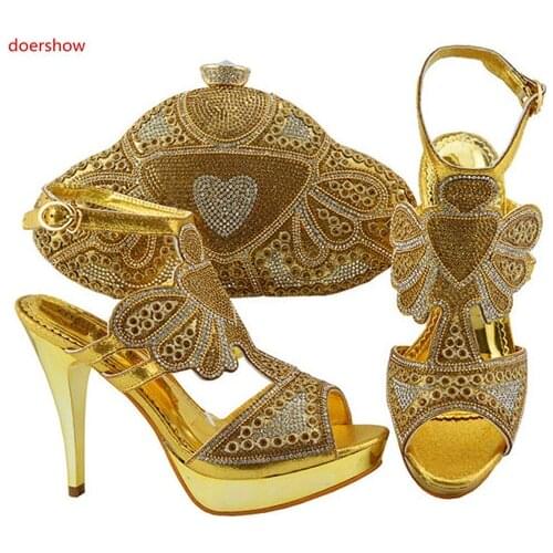 Doershow Italian D.blue Shoes and Bags To Match Set Nigerian Shoes and Matching Bag African Wedding Shoes and Bag Set HUU1-9