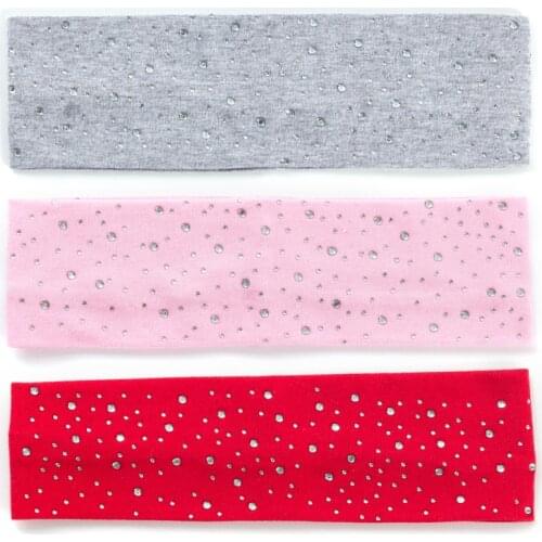 Geebro Girl Solid Flat Rhinestone Headbands Hair Handmade Kids Elastic Hairbands Dot Headwraps Fashion Children Hair Accessories