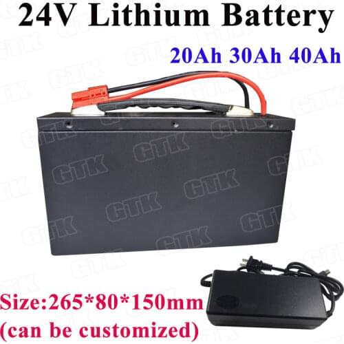 GTK 24v lithium battery pack 24V 20Ah 30Ah 40Ah li-ion battery with BMS for 24v 1000w Outdoor emergency ebike scooter +5Acharger