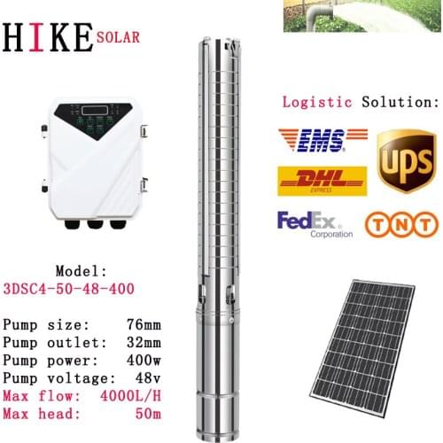 Hike solar equipment Solar Water Pump 48V 400W 3" DC Deep Well MPPT Controller Stainless Steel Impeller Model: 3DSC4-50-48-400