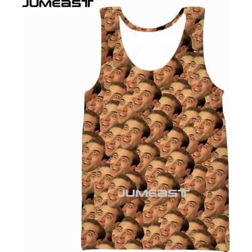 Jumeast Brand Men Women 3D Printed Vest Nicolas Cage Face Short Sleeve Sport Pullover Summer Tank Tops Tees
