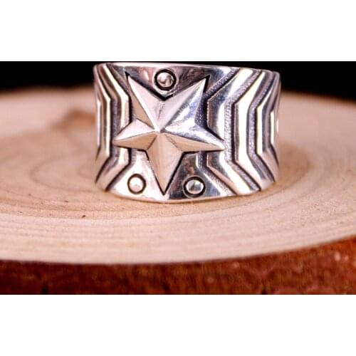 S925 and Shawn Yue Wu Yifan with Sterling Silver Ring Jewelry Silver Pentacle retro ring