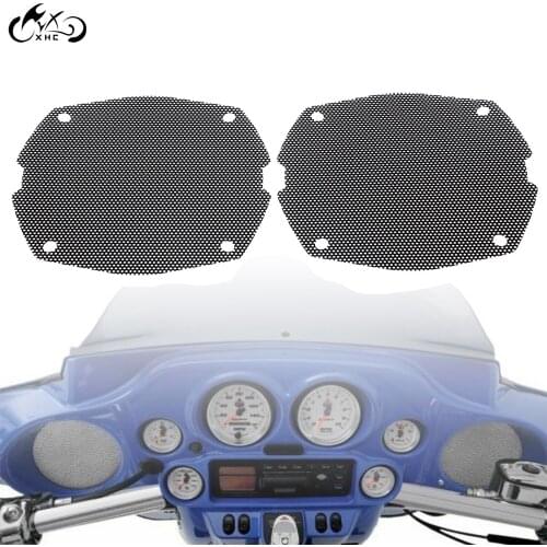 2Pcs Motorcycle Black Thin Mesh Front Fairing Speaker Grilles Cover For Harley FLH Touring Electra Street Glide FLHX FLHTC FLHT