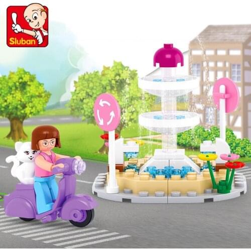 79PCS Sluban Building Blocks 0519 Simulating City Street View Fountain Small Particles Assembled Assembling Toy Gift