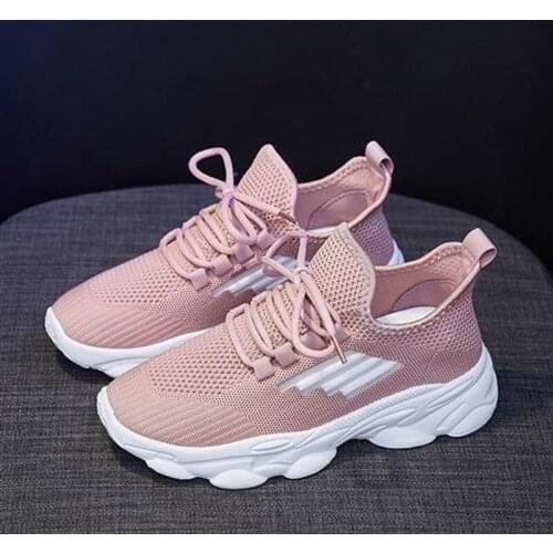 Casual Shoes Women 2021 Summer Mesh Womens Shoes Sneakers Fly Woven Breathable Dad Shoes Women with Thick-soled Womens Shoes