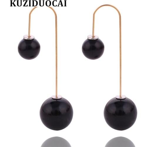 Kuziduocai New Fashion Jewelry Double Pearl U-shaped Tassel Long Stud Earrings For Women Statement Brincos Pendientes Gift E-412