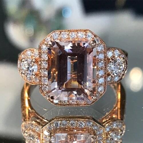 Cute Female Champagne Zircon Stone Ring Dainty Rose Gold Color Thin Engagement Ring Charm Crystal Square Wedding Rings For Women