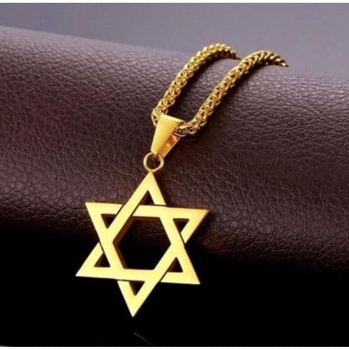 Trendy Mogan David Star Pendant Israel Jewish Stainless Steel Star of David Necklace for Men Jewelry