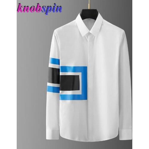 Brand Design Men Shirt High Quality Cotton Long Sleeve Slim Casual Chemise homme Geometric Print Shirts Men Plus Size Camisas