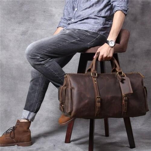 Retro mens genuine leather travel bag new large-capacity first layer cowhide business travel luggage bag photography handbag