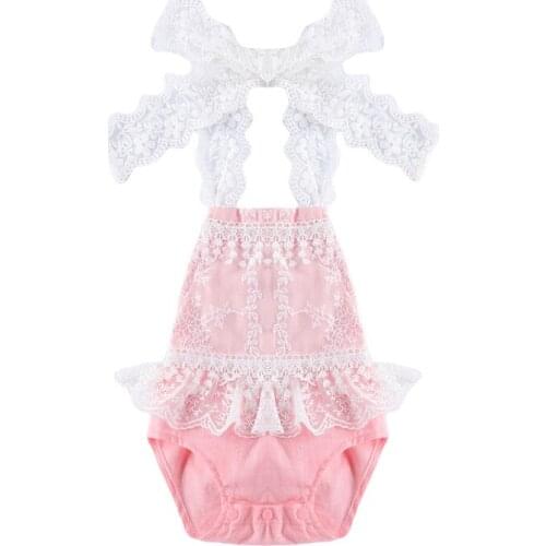 0-24M Cute Newborn Infant Baby Girls Lace Romper Summer Toddler Kids Girl Princess Elegant Tulle Halter Romper Jumpsuits Outfits