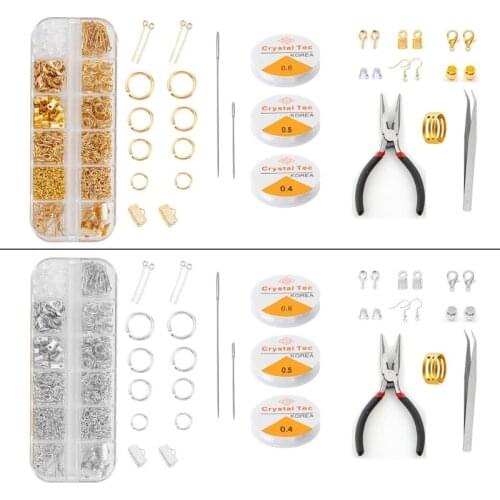1 Set Jewelry Making Supplies Kit with Crimp Beads Screw Eye Pins Earring Hooks Ribbon Ends Lobster Clasps Clamp Crimps