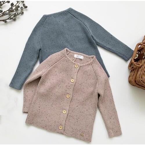 Pure Color Knitted Cotton Warm European Style Baby Kids Cardigan Girl Sweater 2021 Autumn Spring Overcoat Children Clothing