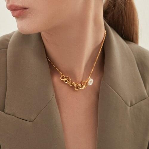 Brass Real Pearl Chains Choker Necklace Women Jewelry Designer T Show Runway Gown Sweety Boho Japan Korean Gothic Trendy