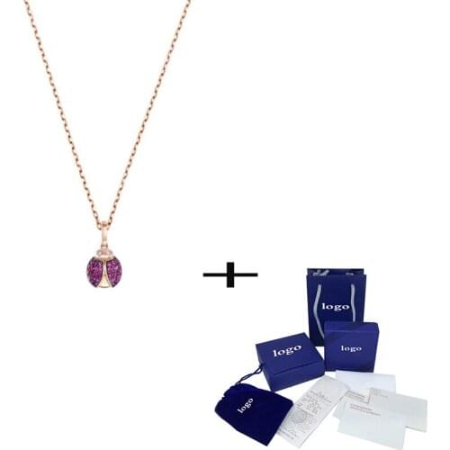 New Ladybug Pendant Necklace Rose Gold Red Crystal Decoration High Quality Ladies Jewelry Wedding Accessories