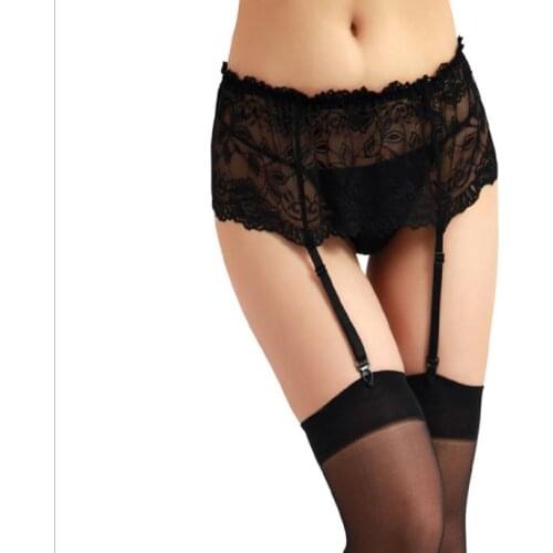 SUSPENDER BELT BURLESQUE WIDE DEEP SILKY LACE,BLACK,WHITE & RED +1pcs stockings for free