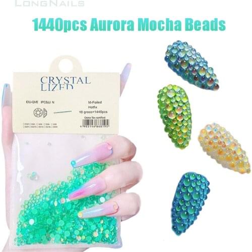 1440/bag Mermaid Mocha Symphony Beads ss4-ss20 Mixed Candy Aurora Rhinestones Transparent Nail 1/2 Bubble Mini Nail Art Beads 3D