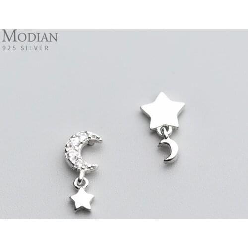 Modian Moon Clear CZ Swing Stud Earrings Sparkling Stars 925 Sterling Silver Charm Exquisite Studs Ear For Women Fine Jewelry