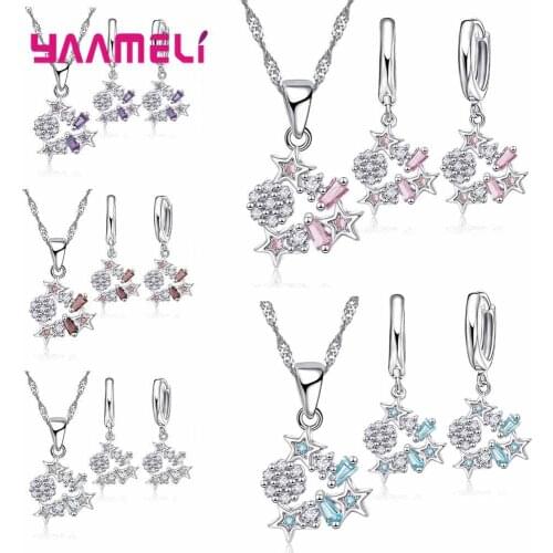 New Design CZ Zirconia Star Hoop Earrings 925 Silver Chain Necklace for Women Jewelry Sets Party Wedding Engagement Gifts