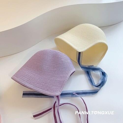 Cute Retro Summer Straw Sun Hat for Kids Simple Soft Fishermans Hat Foldable Sun Hat Bucket Beach hat for Girs and boys