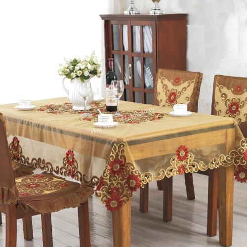 Europe luxury embroidered tablecloth table dining table cover golden table cloth wedding 0428 double yarn flower chair cover