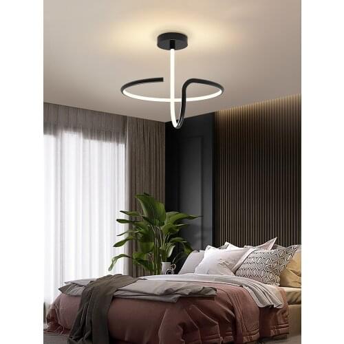 Modern Bedroom LED Chandelier Lighting Black White Aluminum Line Ceiling Hanging Lamp for Corridor Hallway Kitchen Dining Room