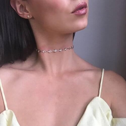 Trendy Crystal with Alloy Link Chain Choker Necklace Fashion Rhinestones Necklace for Women Jewelry