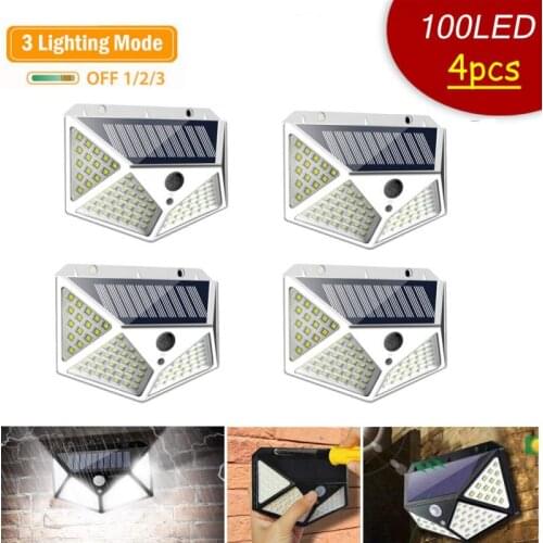 100LED Outdoor LED Solar Light PIR Motion Sensor Waterproof Solar Powered Lamp Wall Light For Garden Decoration White