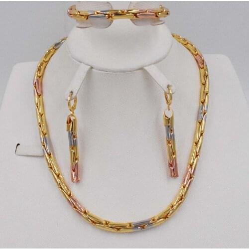 High Quality Ltaly 750 Gold color Jewelry Set For Women african beads jewlery fashion necklace set earring jewelry