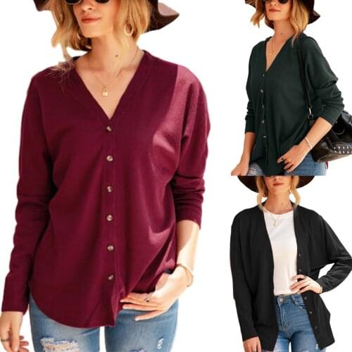 Women Spring/Winter Cardigan Female Solid Long Sleeve V-neck Single-Breasted Knitted Sweaters S-XXL