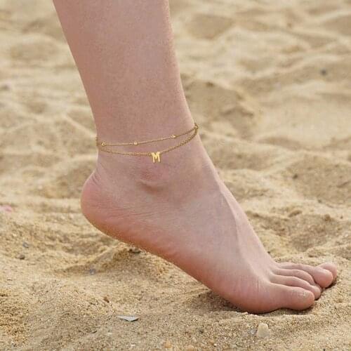 Womens Anklets Jewelry Stainless Steel Anklet Bracelets for Women 14K Gold Letter Alphabet Anklets for Women Beach Jewelry