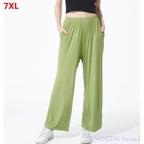 Womens spring summer cotton comfortable plus size big yards high elasticity home pants wide leg trousers 7XL 6XL 5XL 4XL