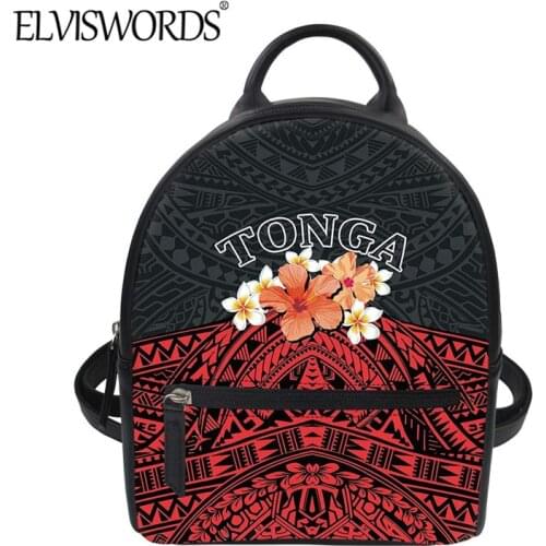 ELVISWORDS Polynesian Tanga Tribal Print Women Backpack Cute Mini Red Pattern Size Shoulder Bag Teen Girls Fashion Travel Pack