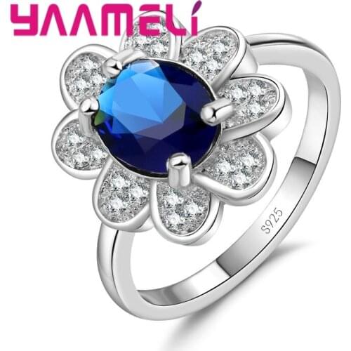 New Arrival Beautiful Flower Shape Finger Rings Good Cubic Zirconia 925 Sterling Silver For Women Girls Engagement Gift